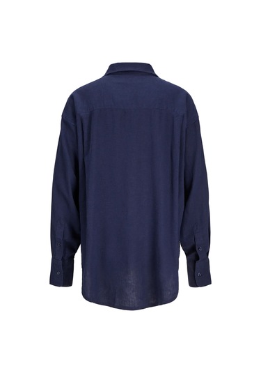 Jjxx Kadın Jxjamıe Oversize Uzun Kollu Keten Gömlek 12269668 Lacivert Lacivert