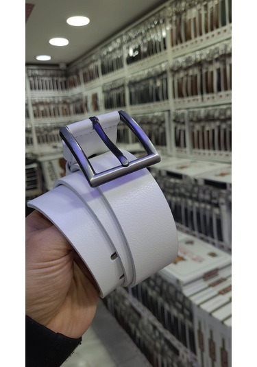 Hakiki Manda Deri Kot Pantolon Kemeri Beyaz