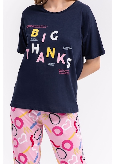 Rolypoly Big Thanks Lacivert Kadın Pijama Takımı 5274-29094 Lacivert