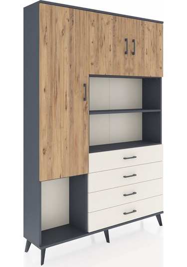 Arges Dolap 7 Raflı 4 Çekmeceli 3 Kapaklı 132x30x195 Antrasit... Antrasit
