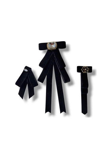 3 Lü Kadife Broş Set,yaka İğnesi, Yaka Cicegi ,gül Broş Siyah