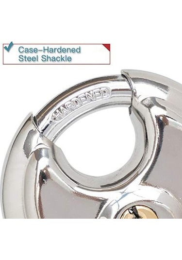 Vkemall Stainless Steel Disk Kilit, Bakır Silindir, Sert Çelik Kanca, 70x20mm, İç/önarıç Kullanım: Depo, Garaj, Kapı, Araç - 4 Adet + 8 Anahtar