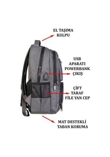 Case Club 13,3-14 İnç Gri Laptop Sırt Çantası Su Geçirmez Kumaş Darbe Emici Koruma