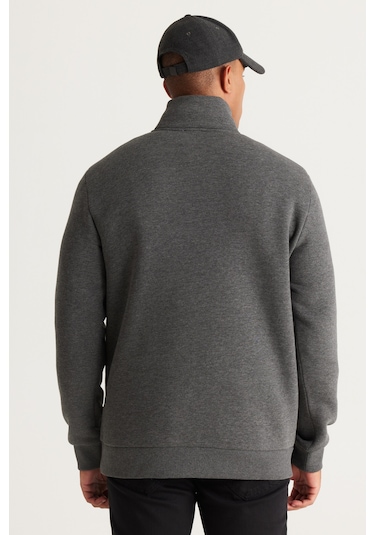 AC&Co / Altınyıldız Classics Standart Fit Normal Kesim İçi Polarlı Bato Yaka Pamuklu Erkek Sweatshirt Antrasit Melanj Antrasit AC&Co / Altınyıldız Classics Standart Fit Normal Kesim İçi Polarlı Bato Yaka Pamuklu Erkek Sweatshirt Antrasit Melanj Antrasit