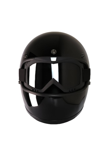 Motoanl Motosiklet Retro Harley Cafe Racer Vespa Modüler Ve Anti Uv Gözlüklü Kapalı Kask Siyah