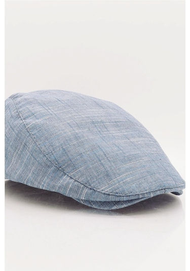 Külah Erkek Mavi Kasket Keten Yazlık Flat Cap Şapka