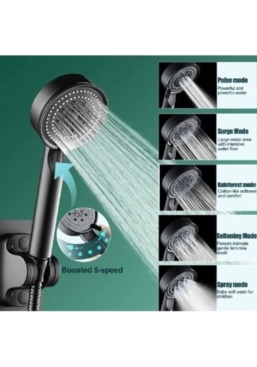 5 Kademeli Duş Başlığı Siyah Çok Renkli