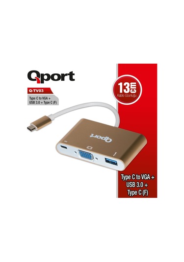 Qport Q-Tv03 Usb3.1 Type-C = Vga+Usb3.0 +Usb3.1 Type-C Çevirici