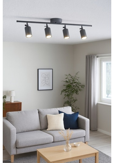 Spoti 4'lü Antrasit Renk Beyaz Işık Modern Tasarım Salon - Mutfak - Banyo Spot Ledli Sıralı Avize Antrasit