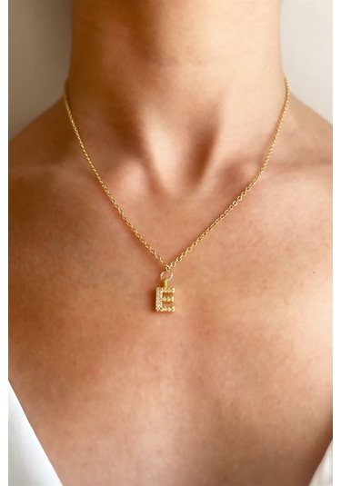 E Harfli Gold Zincir Kolye Bronz