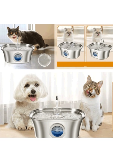 Ecronicword Paslanmaz Çelik Evcil Hayvan İçme Çeşmesi Kedi Köpek 3.2l W10