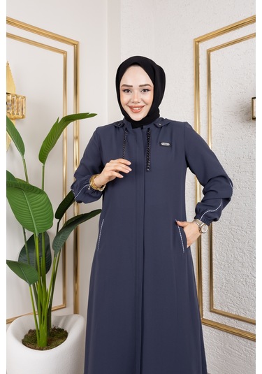 Biyeli Şerit Metal Aksesuar Detaylı Ferace / Antrasit - F0144 Antrasit