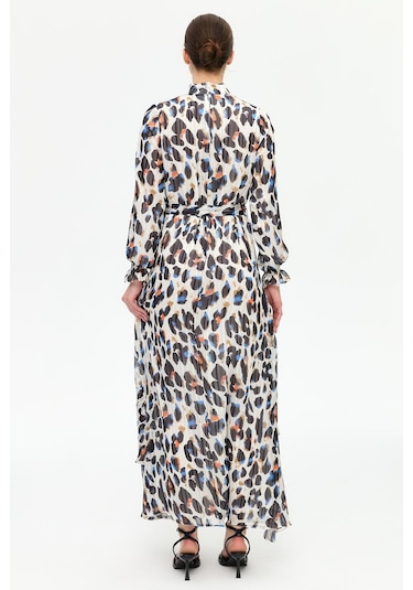 Leke Desenli Empirime Elbise Ekru Ekru