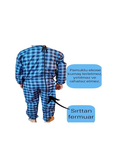 Benlife Uzun Kol Ribanalı Demans Tulumu Ekose Kumaş