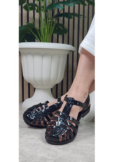 Kadın Çocuk Deniz Ayakkabısı Plaj Havuz Rafting Jel Görünümlü Şeritli Kaydırmaz Taban Sandalet 309 Siyah