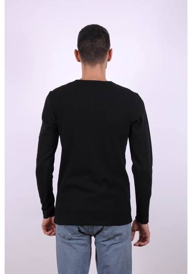 Trender Düğmeli Waffle Siyah Erkek Sweatshirt 5070 Siyah