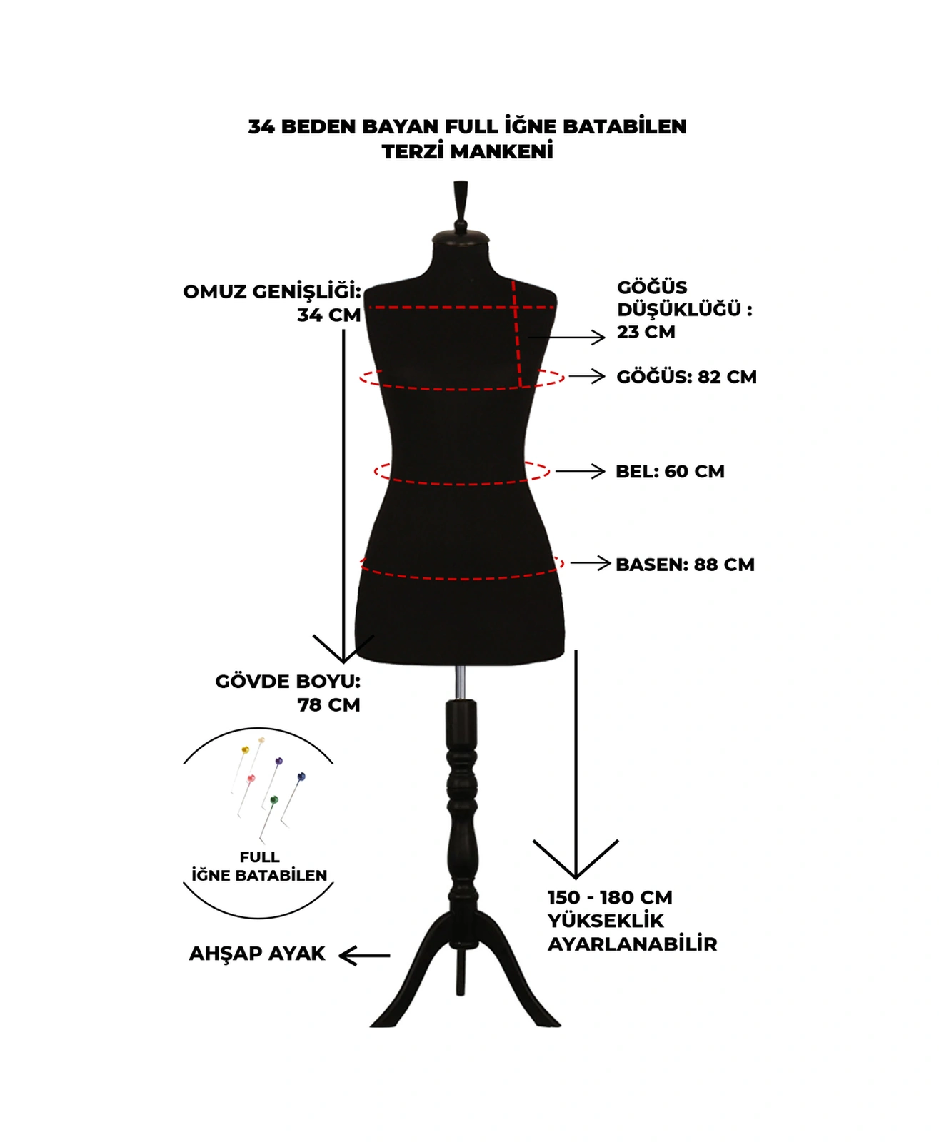 34 Beden Iğne Batabilen Terzi Mankeni Prova Mankeni Sünger Manken Po-01 8276