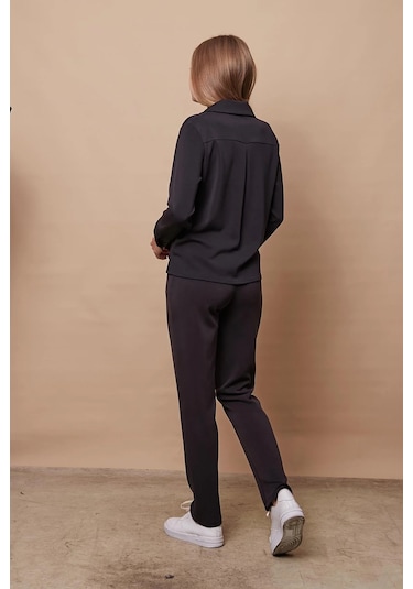 Kadın Şık Hafif Likralı Modal Kumaş Yakalı Uzun Kol Yanları Yırtmaçlı Gömlek Pantolon İçin Jument 49050 -siyah Siyah Kadın Şık Hafif Likralı Modal Kumaş Yakalı Uzun Kol Yanları Yırtmaçlı Gömlek Pantolon İçin Jument 49050 -siyah Siyah