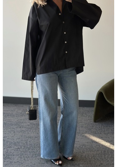 Siyah Oversize Gömlek - 4952 Siyah