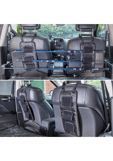 Geeksen Araç Arka Koltuk Balıkçılık Kamışı Tutucu Seti - Süper Sağlam Bantlı, Araç İçi Sabitleme, Balıkçılık Malzemeleri İçin Pratik Çözüm Siyah, 38x18cm