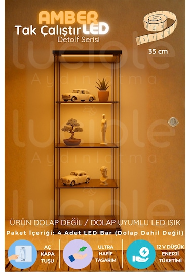 Led Bar Aydınlatma Seti 4 Lü 35cm Amber Işık Şeffaf Kablo Tak Çalıştır Anahtarlı
