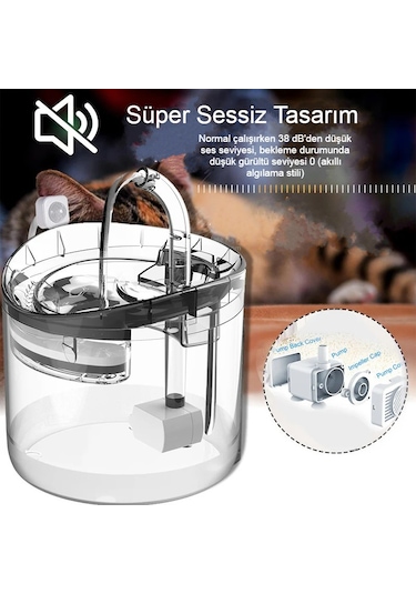 Mds Hareket Sensörlü Otomatik Pet Su Çeşmesi Sessiz Pompa Filtreli 2 L
