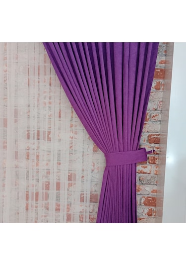 Lila Renk Fon Kadife Perde Çift Kanat 1/3 Sık Pileli Dikim V-36 Koyu Lila