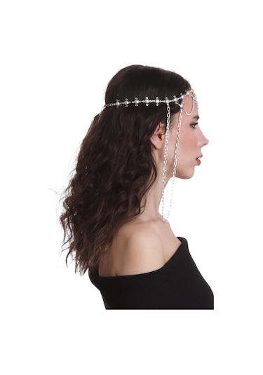 Labalaba Kadın Antik Gümüş Kaplama Zincirli Tasarım Saç Zinciri Gümüş