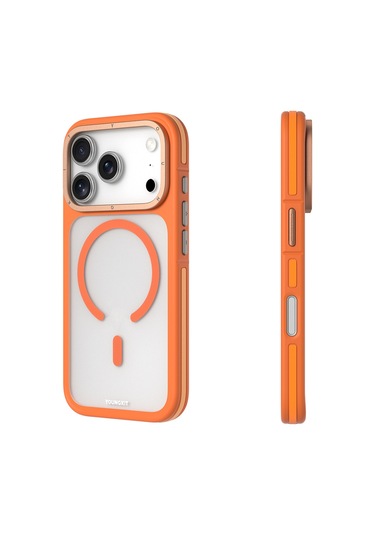 İphone 17 Pro Uyumlu Kılıf M-safe Şarj Özellikli Youngkit Rock Sand Serisi Kapak Turuncu