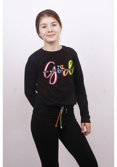 Toontoy Kız Çocuk Girl Baskılı Sweatshirt Siyah