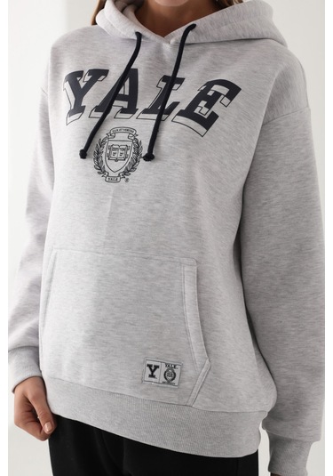 Yale Kar Melanj Kanguru Cep Kapüşonlu Kadın Sweatshirt 5274-41117 Kar Melanj