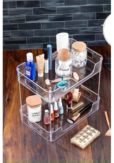 Morponi İki Katlı Organizer- Makyaj Organizeri - Ofis, Banyo Düzenleyici Şeffaf