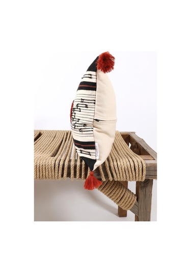 Ecocotton Aral Lita %100 Organik Pamuk Püsküllü El Nakışlı 45 45 Cm Kırlent Kılıfı Kırmızı - Siyah