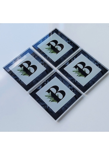 Decorita Cam Bardak Altlığı Harfli Tasarım B Harfi 4'lü Takım 10 x 10 CM Çok Renkli