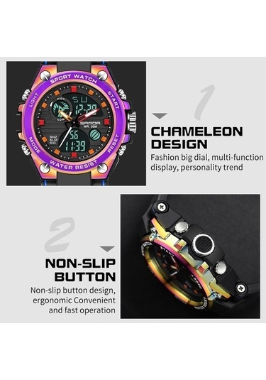 Besthome1 Sanda Çift Dijital Ekran Spor Saat Erkekler Kuvars 739 Senfoni Mavisi Çalar Kronometre Kronograf İzle Çok Renkli Spor Çok Renkli