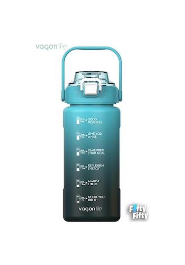 Vagonlife 1500ml Yenilenen Renkler Pipetli - Pipetsiz Kullanım Çift Renk Softtouch Motivasyon Matarası + Çıkartma 001
