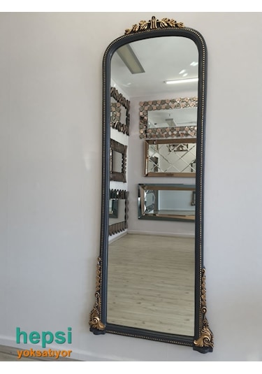 Matmazel Model Antrasit Altın Renk Varaklı Boy Aynası