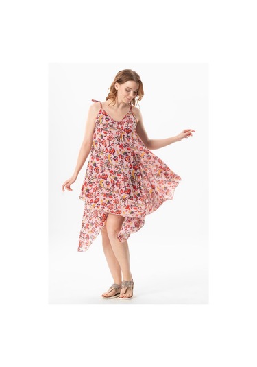 Askılı Vual Afrodit Midi Boy Yazlık Elbise Sarmaşık Pudra 6220 Sarmaşık Pudra