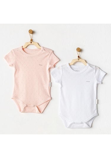 AndyWawa Bebek Body 2 Parça Short Sleeve Body Jacquard Basic Ac25554 Pembe - Beyaz