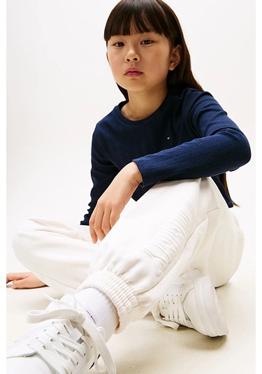 Kız Çocuk Kabartma Baskılı Eşofman Altı - Krem Ivory Silk