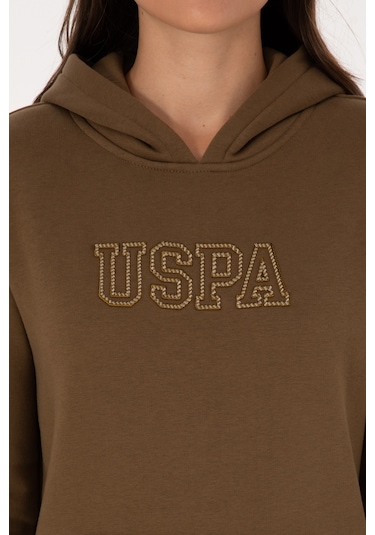 U.S. Polo Assn. Kadın Haki Şardonlu Kapüşonlu Basic Sweatshirt 50313566-VR027