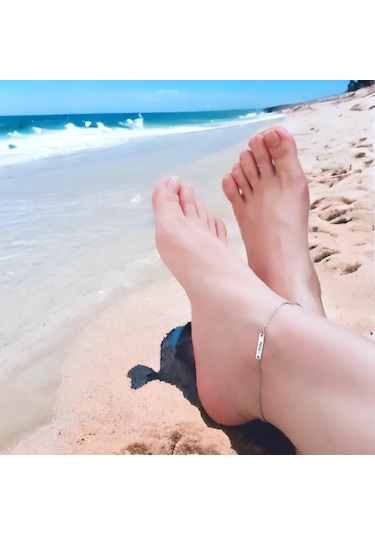 Pelin Yazılı Dikdörtgen Motifli 925 Ayar Gümüş Plakalı Hediyeye Özel Gümüş Halhal-590isim Gümüş