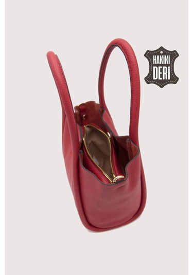 Hakiki Deri Kadın Organizerlı El Çantası Kırmızı Smr9206 Kırmızı