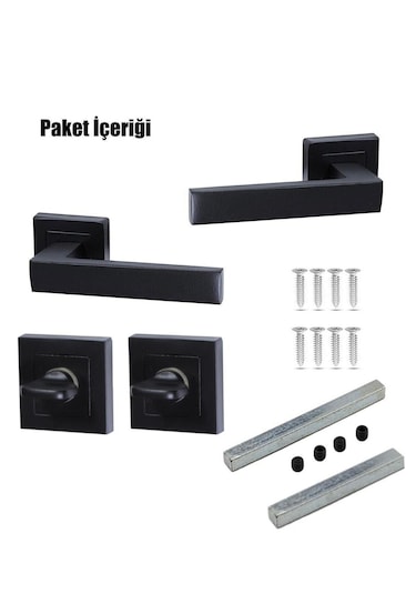 Kare Rozetli Kapı Kolu 7'li Set 3+1 Daire İçin Geçerli Siyah