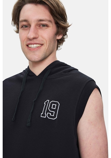 Ucla Hewıtt Siyah Nakışlı Sıfır Kol Sweatshırt Oversize Erkek Sweatshirt Siyah