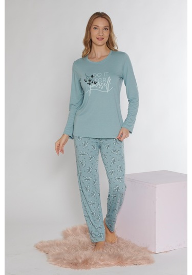 Uzun Kol Pijama Takımı Viskon Alperi 790-37 Mint