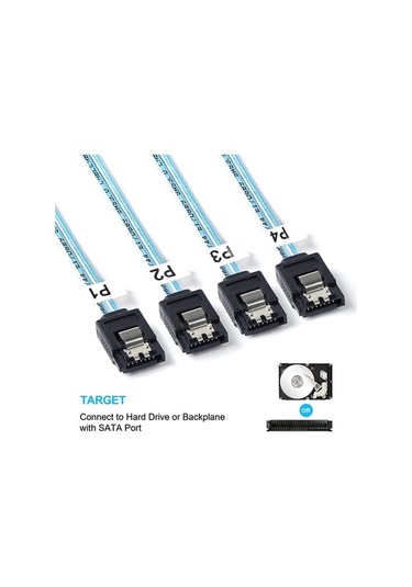 Novahub Mini Sas Sff-8643 Ana Bilgisayar - 7 Pinli 4 Sata Hedef Sabit Disk 6gbps Veri Sunucusu Raid Kablosu, Uzunluk: 1m, Raid Kablosu