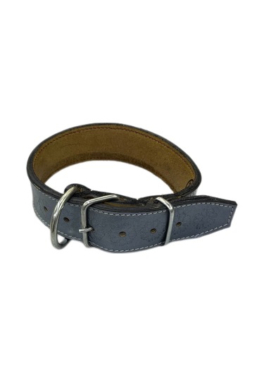 Lnleather El Yapımı Vaketa Deri Parlak Gümüş Orta Irk Köpek Tasması 60 CM Gri