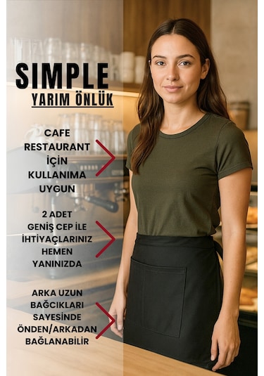Brista Half Apron Yarım Önlük Cafe Önlüğü Garson Önlüğü Barista Önlüğü Siyah