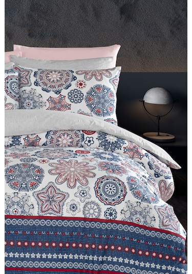 Lastikli Çarşaflı Tek Kişilik Nevresim Takımı Star Lacivert-gri